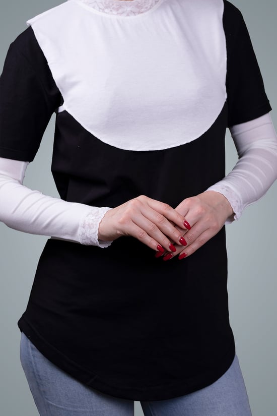 Hürrem Bone Krem Tesettür Boyunluk Viskon Kumaş Yaka Dantelli 1004_40