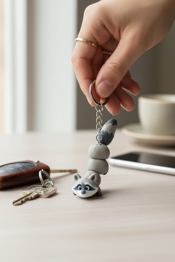 Rakun Figürlü Hareketli Anahtarlık