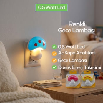 Softled-7019 ( Mantar ) Gece Lambası Renkli ( 0.5w & 3 Led )