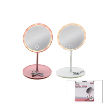 İ11-016 ( Yuvarlak ) ( 6.5" ) ( Ledli & Usb Şarjlı ) Makyaj Aynası ( 90° Açı Ayarlı ) ( Takılı Ayak ) ( Renkli Pls )