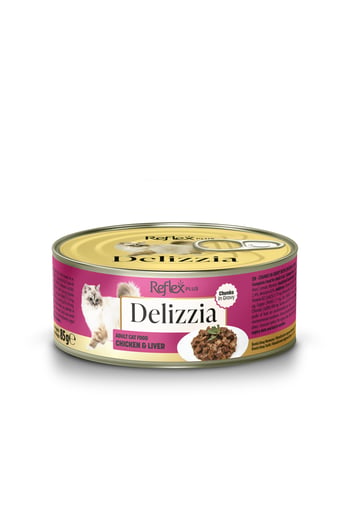 Plus Delizzia / Sos İçinde Parça Etli Tavuklu & Ciğerli Yetişkin Kedi Maması 85gr