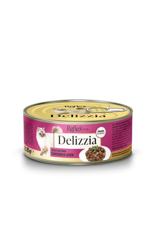 Plus Delizzia / Sos İçinde Parça Etli Tavuklu & Ciğerli Yetişkin Kedi Maması 85gr