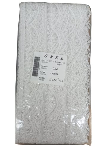Dantel Polyester Sanal Tül Bant Krem 14,50 Metre En 3 Cm On-784-kr