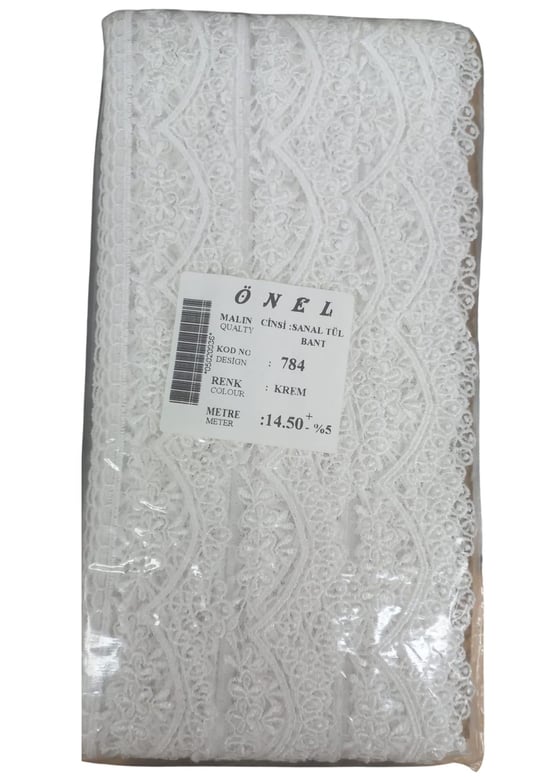 Dantel Polyester Sanal Tül Bant Krem 14,50 Metre En 3 Cm On-784-kr