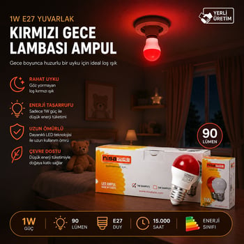 İnura Global Nisaluce Eamp-075 ( 1w ) ( E27 ) ( Kırmızı ) Yuvarlak Gece Lambası Led Ampul