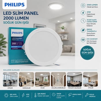 Philips ( 23w ) ( Sıva Altı ) ( Yuvarlak ) Led Slim Panel ( 2000lumen ) ( 20.000 Saat Ömür )