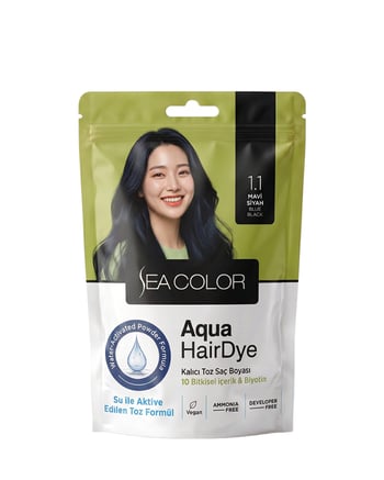Sea Color Aqua Hair Dye Suyla Aktifleşen Toz Saç Boyası 1.1 Mavi Siyah