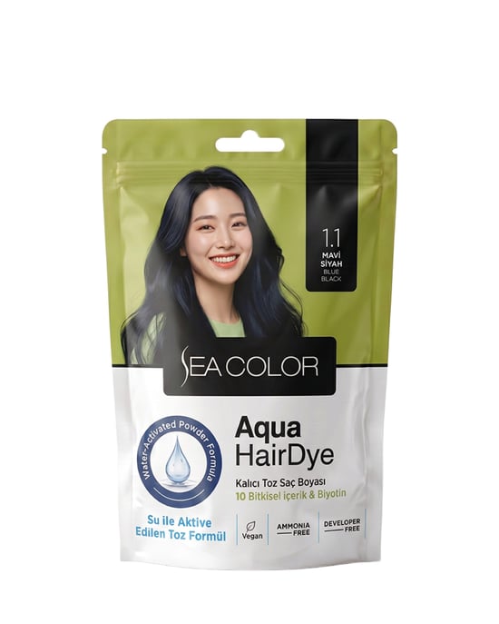 Sea Color Aqua Hair Dye Suyla Aktifleşen Toz Saç Boyası 1.1 Mavi Siyah