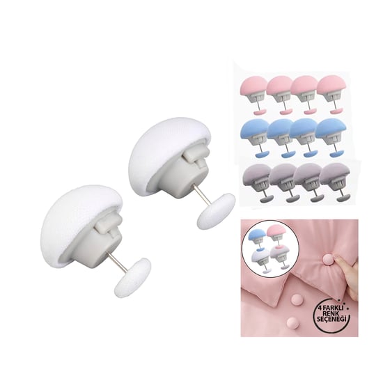 İ20-017 ( 4pcs ) ( Kumaş Kaplama & Mix Renk ) Mantar İğne Uçlu Yorgan Klips & Nevresim Tutucu Sabitleyici