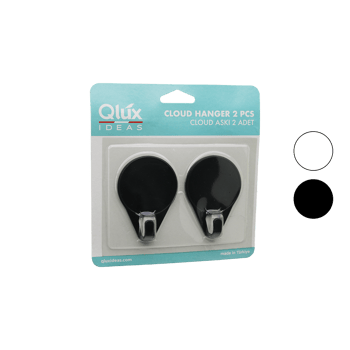 Qlux L-00788 ( 2pcs ) Cloud Askı ( Siyah & Beyaz Plastik ) ( Yapışkanlı Montaj )