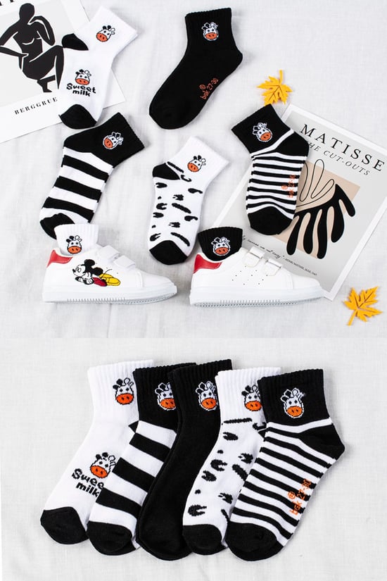 Bgk 5 Çift Çocuk İnek Desenli Çorap 27-30