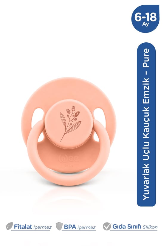 Wee Baby Pure Yuvarlak Uçlu Kauçuk Emzik 6-18 Ay Somon