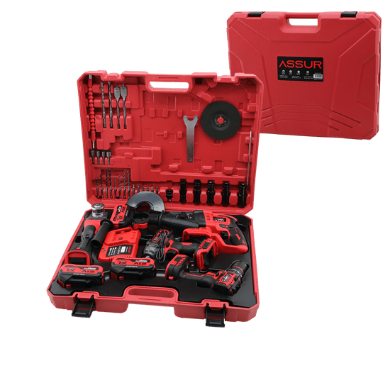 Assur Asr-1122 (4pcs) (usta Elektrikli Alet Seti) (şarjlı=21v)( Matkap & Vidalama & Spral Taşlama & Somun ) Plastik Çantalı