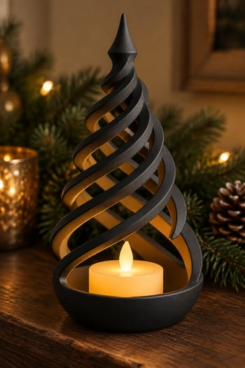 Minimalist Spiral Noel Ağacı Şeklinde Led Mum Tutucu Siyah