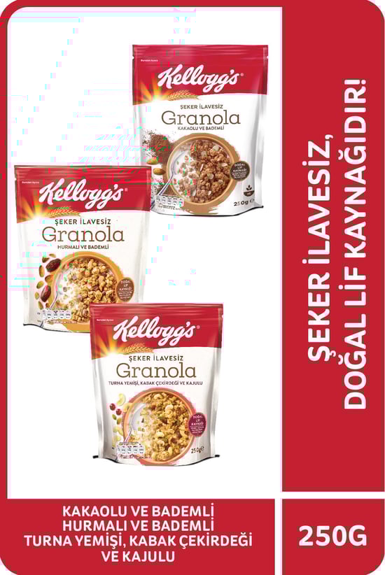 Granola Şeker İlavesiz 3'lü Paket, T.Yemişi, K.Çekirdeği Ve Kajulu&Hurmalı Ve Bademli&Kakaolu ve Hurmalı