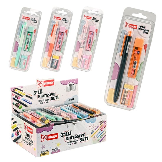 Mikro St 2003-3 Vesitil Kalem-Silgi-Kalem UCU 3'LÜ SET 07 Mm