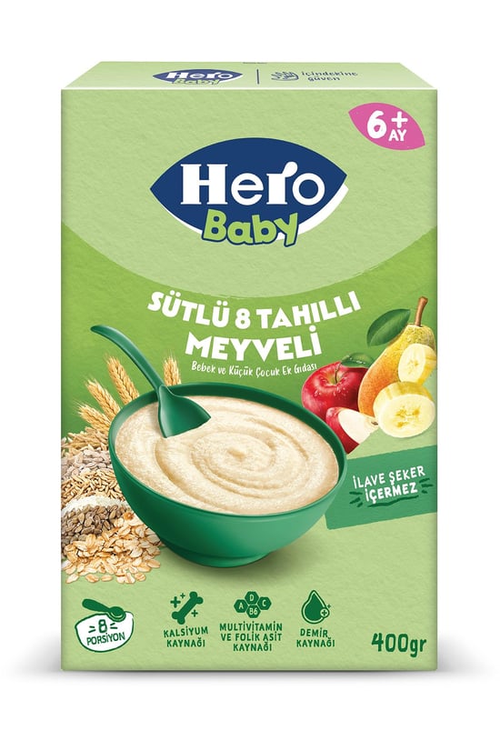 Hero Baby Sütlü 8 Tahıllı Meyveli Kaşık Mama 400g