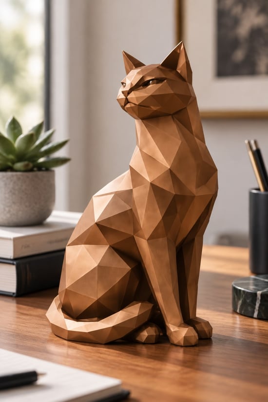 Asil Kedi Figürlü Dekoratif Biblo Bakır
