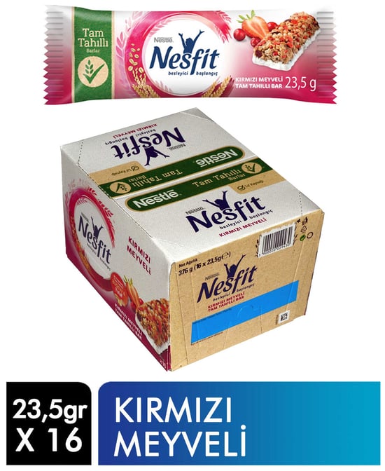 Nestle Nesfit Tam Tahıllı Bar 23,5 gr 16'lı Paket Kırmızı Meyveli