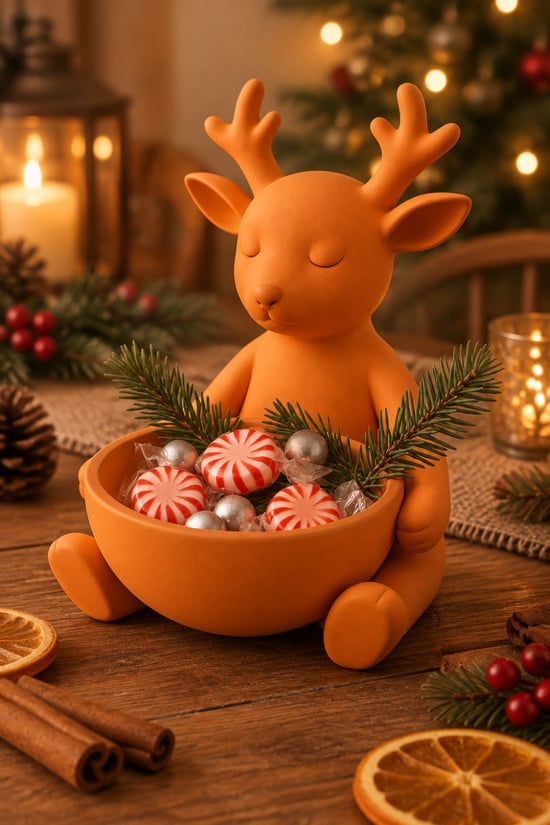 Ren Geyiği Figürlü Çok Amaçlı Kase – Noel Sunum Kabı Turuncu