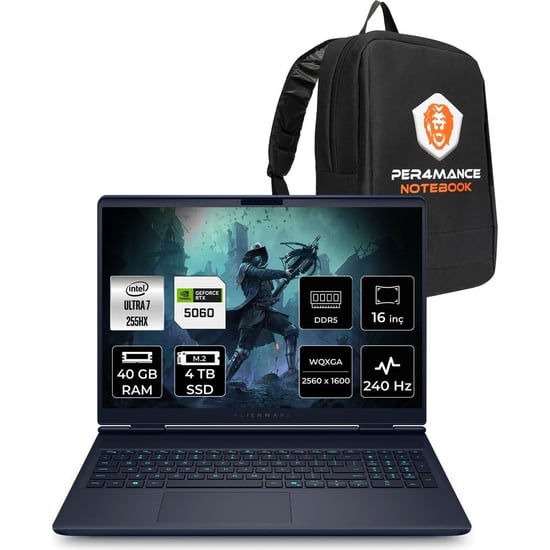 Dell Alienware 16x Aurora Core Ultra 7 255hx Rtx 5060 8gb Gaming Laptop 40gb Ram 4tb Ssd 16" Qhd+ Fr