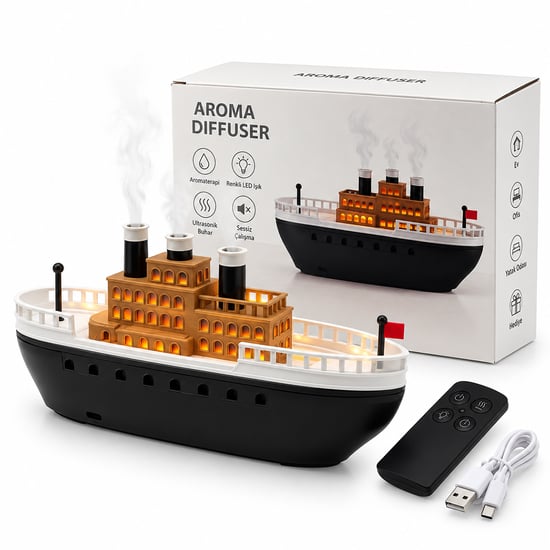 Aroma Diffuser Krd-8769 ( Gemi ) ( Işıklı ) Hava Nemlendirici ( Buhar Makine & Koku Giderici ) 250ml