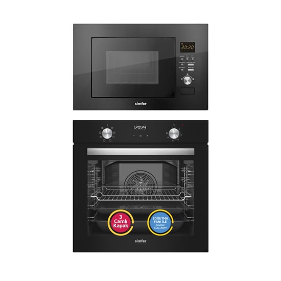 Simfer 8208 0+8 Fonk. Qs Siyah Cam Ankastre Fırın Turbo Dijital + 2320 Siyah 23 Lt Mikrodalga Fırın