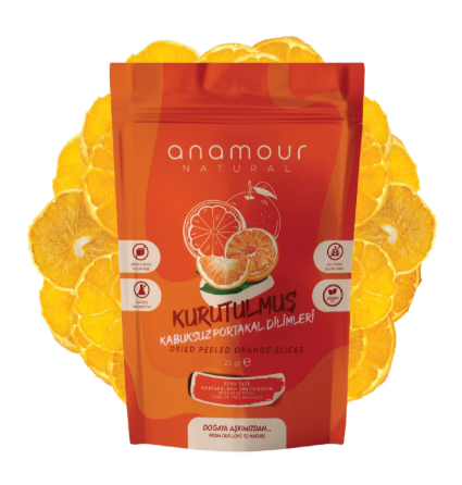 Anamour Natural Kabuksuz Portakal Kurusu - Cips Portakal (Şekersiz) - Kuru Meyve Kıtırı 25 Gram