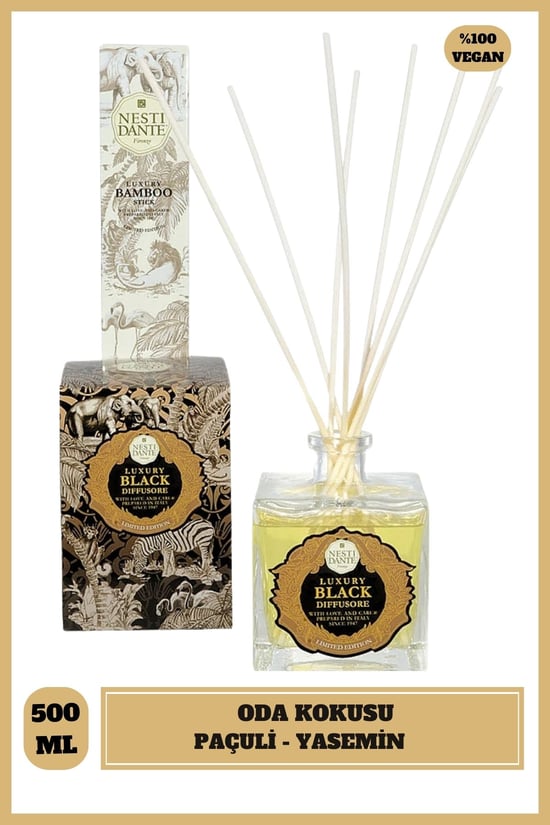 Nesti Dante Luxury Black Difüzör Bambu Çubuklu 500ml | Beyaz Yase
