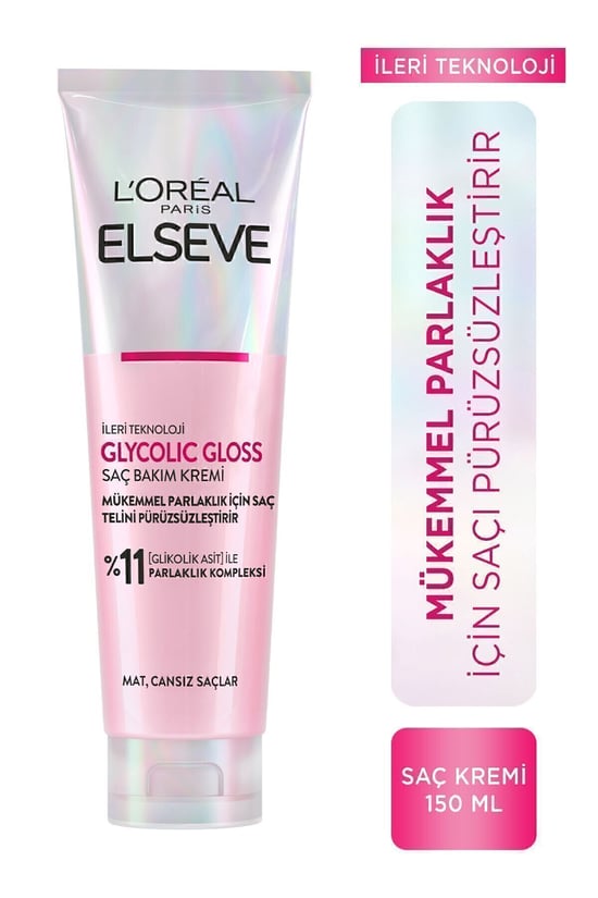 Loreal Elseve Glycolic Gloss Mükemmel Parlaklık için Pürüzsüzleştirici Saç Krem 150 Ml