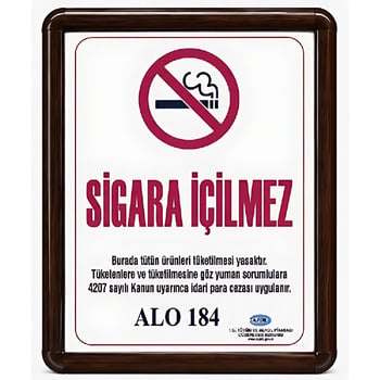Sigara İçilmez Levhası A3 (30x42cm) Alüminyum Çerçeveli (ahşap Görünümlü)