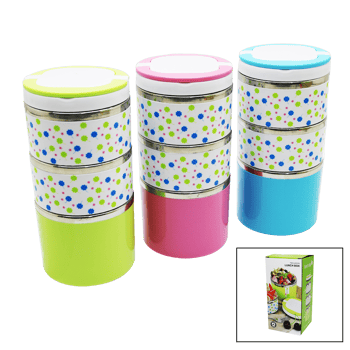 Lunch Box-10781 ( Çiçekli ) ( 3lü ) Sefer Tası & Saklama Kabı Renkli 1.26lt