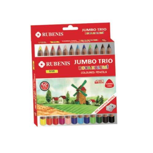 Rubeni̇s 12 Renk Jumbo Tri̇o Kuru Boya Kalemtiraş Hedi̇yeli̇