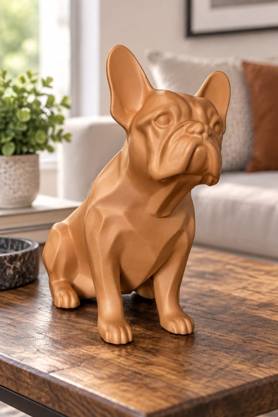 Fransız Bulldog Figürlü Dekoratif Biblo - 19cm Bakır