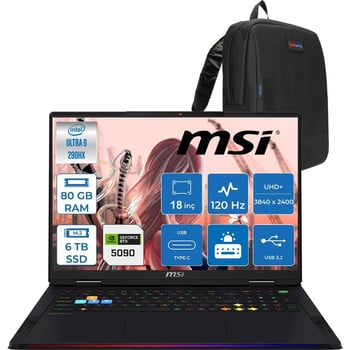 Msı Raider 18 Max Hx A2wj-1059tr Intel Core Ultra 9 290hx Plus 80gb Ddr5 6tb Ssd Rtx 5090 24gb 175w