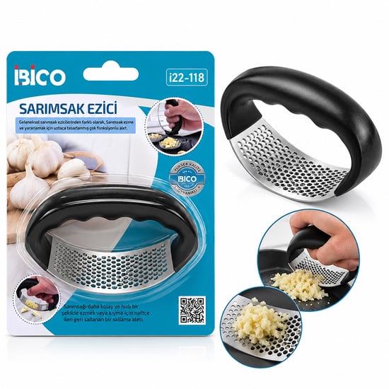 İ22-118 A Garlic Press ( Metal ) ( Zırh Modeli ) Sarımsak Ezici ( Plastik Tutacak Saplı )