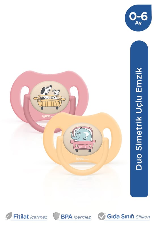 Wee Baby Duo Simetrik Uçlu Emzik 0-6 Ay No:1 (pembe -sarı)