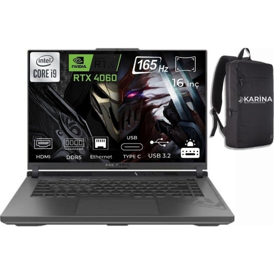 Asus Rog Strix G16 G614JVR-N3096-40 Intel Core I9 14900HX 32GB 512GB SSD RTX4060 WIN11 Pro 16" Fhd T