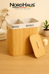 Bambu 2 Bölmeli Çamaşır Sepeti Kapaklı – Beyaz & Renkli Ayrımlı Kirli Sepeti - 52x32x63 Cm / 105 L