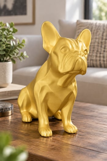 Fransız Bulldog Figürlü Dekoratif Biblo - 19cm Altın