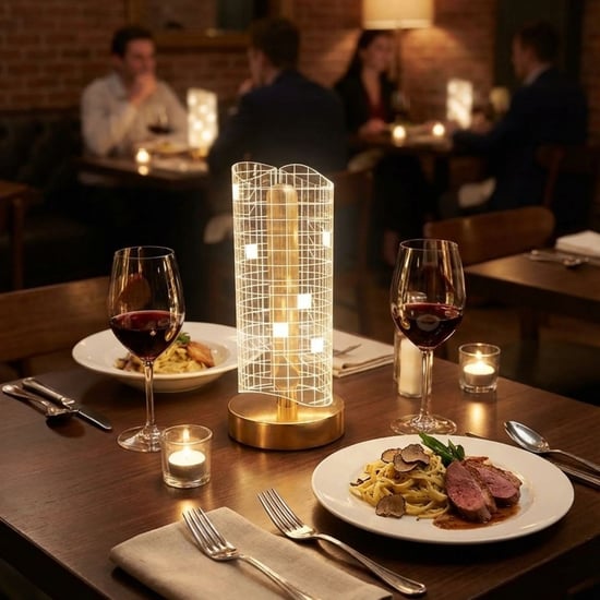 Buffer® Dalgalı Silindirik Kristal Kareli Model Led Masa Lambası – Gold Tabanlı, Dokunmatik, 3 Renk