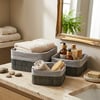 İ22-328 ( Gri ) ( 3 Boy ) ( Kare ) ( Bambu Kenar ) Organizer Sepet ( Ahşap Altlık & Bezli ) ( 17x21x25cm )