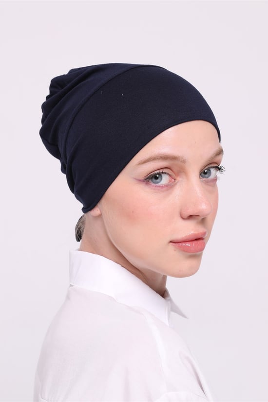 Hürrem Bone Lacivert Arkadan Bağlamalı Tesettür Bone Viskon Dikişsiz Geçmeli Likralı İç Bone 3010_02