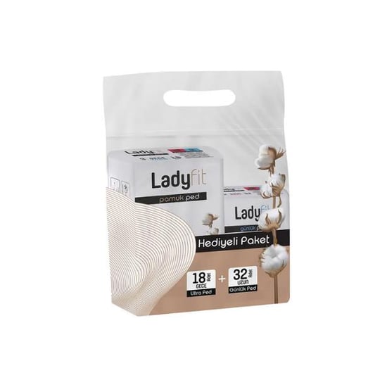 Lady Fit Cotton Ped Hediyeli Paket 18 Adet Gece Ultra Ped + 32 Adet Uzun Günlük Ped