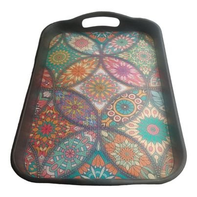 Tek Siyah Plastik Desenli Tepsi-siyah Desenli Tepsi