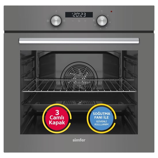 Simfer 8225 0+3 Fonksiyon Dijital Gri, Power Turbo Ankastre Fırın