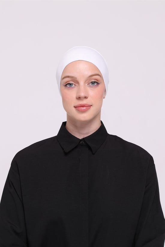 Hürren Bone Beyaz Arkadan Bağlamalı Tesettür Bone Viskon Dikişsiz Geçmeli Likralı İç Bone 3010_42