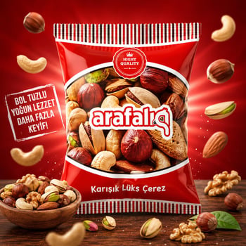 Arafalık Karışık Lüx Kuruyemiş 90 Gr – Antep Fıstıklı, Kajulu, Bademli ve Fındıklı | 20’li Koli