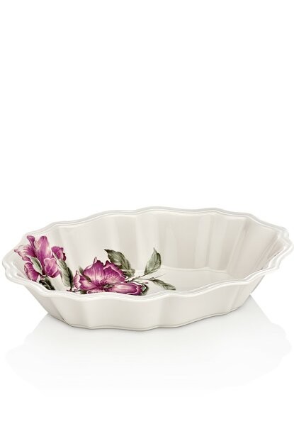 Noble Life Menekşe Desenli Porselen Dalgalı Oval Servis Tabağı 24 Cm