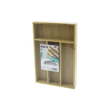 İ22-206 ( 4 Bölmeli=3+1 ) ( Ahşap Bambu ) ( Çekmece İçi ) Kaşıklık ( 22.4x33cm ) ( Çok Amaçlı Organizer )